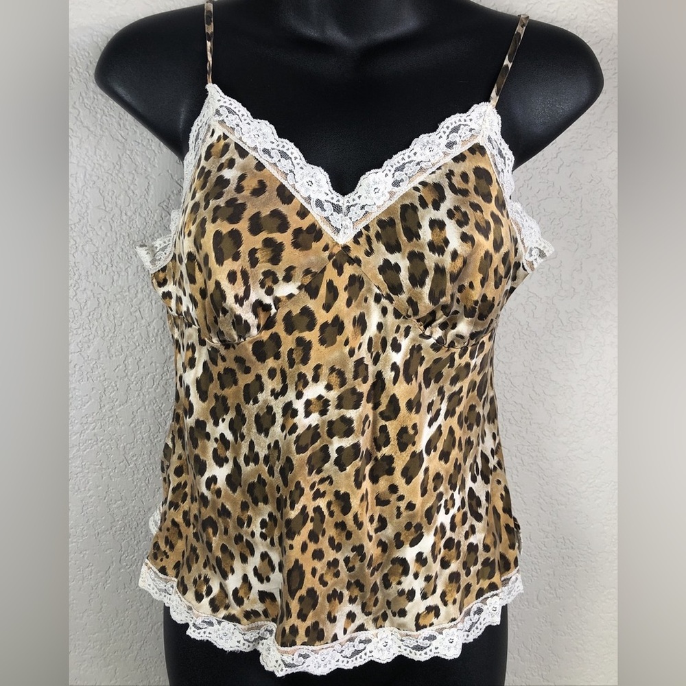 Leopard Print Lace Trim Cami Top Daisy Fuentes Camisole lace trim Size M